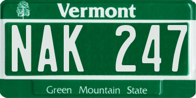 VT license plate NAK247