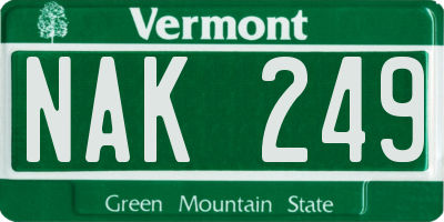 VT license plate NAK249