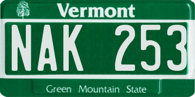 VT license plate NAK253
