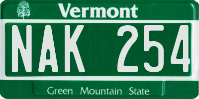 VT license plate NAK254