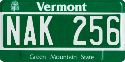 VT license plate NAK256