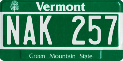VT license plate NAK257