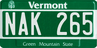 VT license plate NAK265