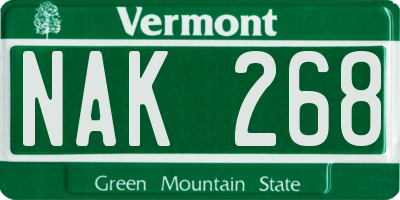 VT license plate NAK268