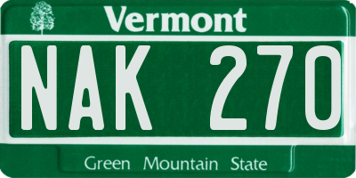 VT license plate NAK270