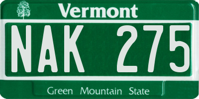 VT license plate NAK275