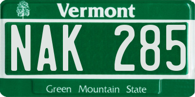 VT license plate NAK285