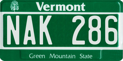 VT license plate NAK286