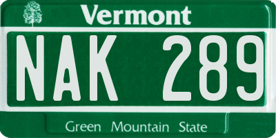 VT license plate NAK289