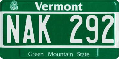 VT license plate NAK292