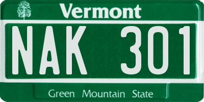 VT license plate NAK301