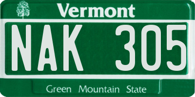 VT license plate NAK305