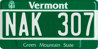 VT license plate NAK307