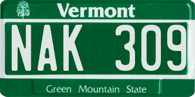 VT license plate NAK309