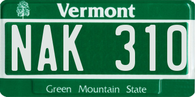 VT license plate NAK310
