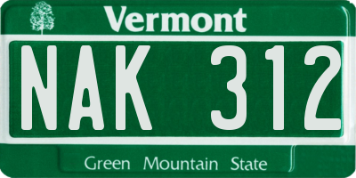 VT license plate NAK312