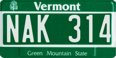 VT license plate NAK314