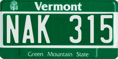 VT license plate NAK315