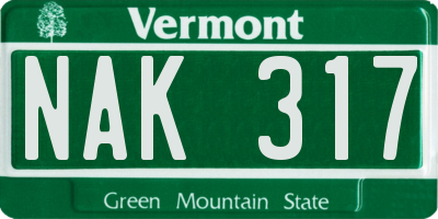 VT license plate NAK317