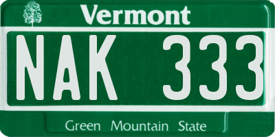 VT license plate NAK333