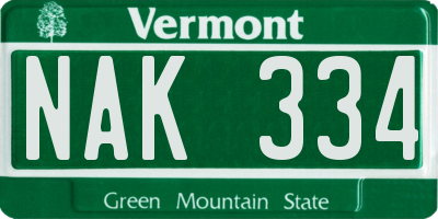 VT license plate NAK334
