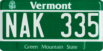 VT license plate NAK335