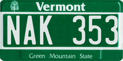 VT license plate NAK353