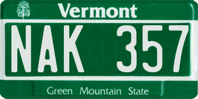 VT license plate NAK357