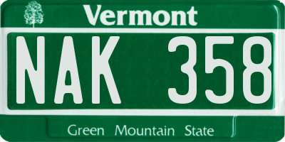 VT license plate NAK358