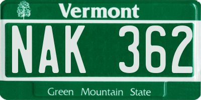 VT license plate NAK362