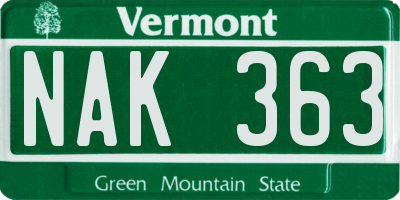VT license plate NAK363