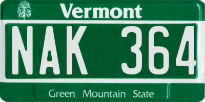 VT license plate NAK364