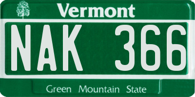 VT license plate NAK366