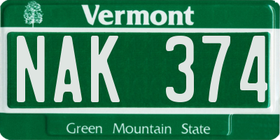 VT license plate NAK374