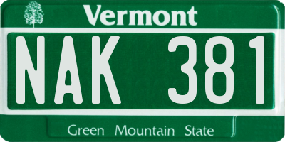 VT license plate NAK381