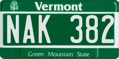 VT license plate NAK382