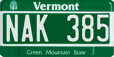 VT license plate NAK385