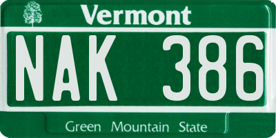 VT license plate NAK386
