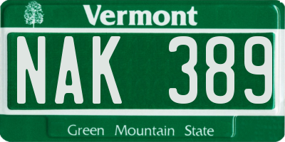 VT license plate NAK389