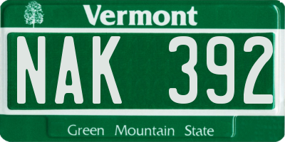 VT license plate NAK392