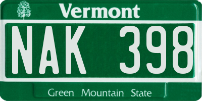 VT license plate NAK398