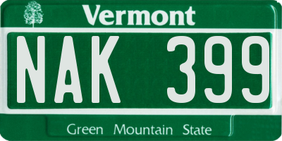 VT license plate NAK399
