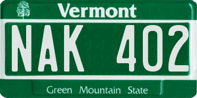 VT license plate NAK402