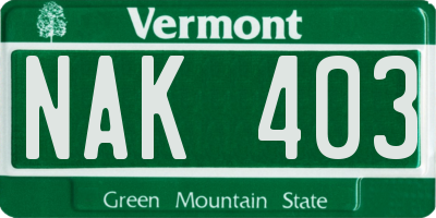 VT license plate NAK403