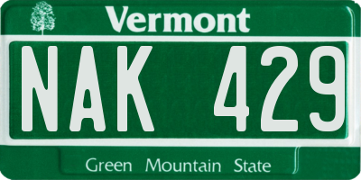 VT license plate NAK429