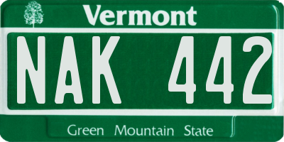 VT license plate NAK442