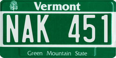 VT license plate NAK451