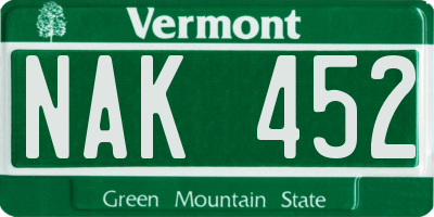VT license plate NAK452