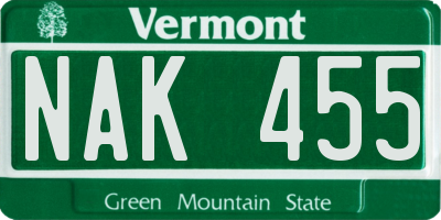 VT license plate NAK455