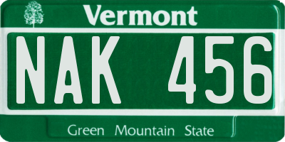 VT license plate NAK456